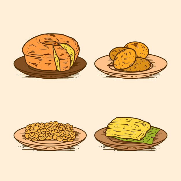 Dibujado a mano comida junina comida ilustración
