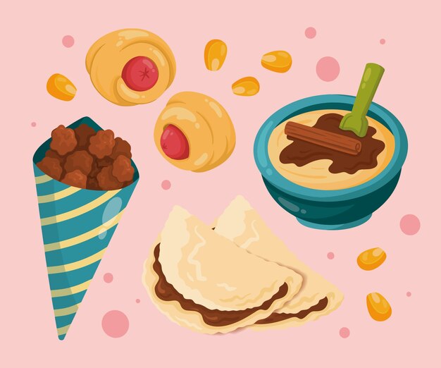 Dibujado a mano comida junina comida ilustración