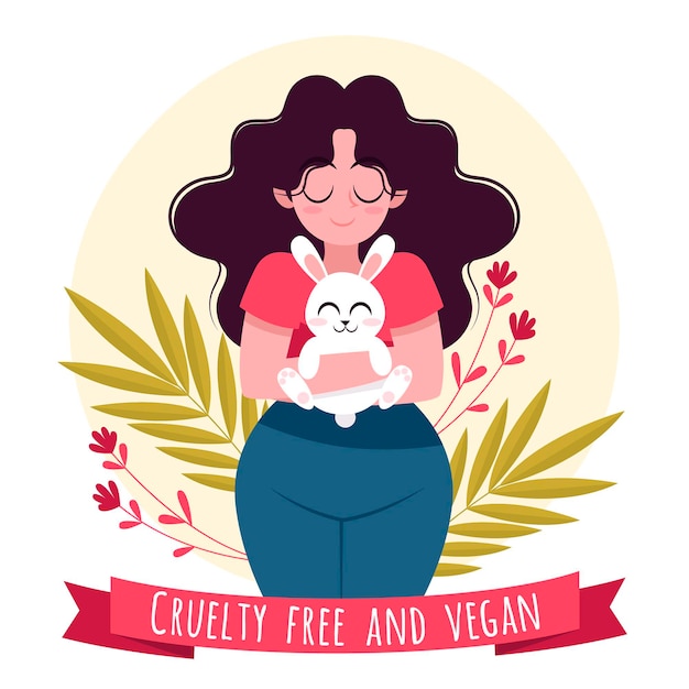 Dibujado a mano concepto libre de crueldad y vegano con mujer
