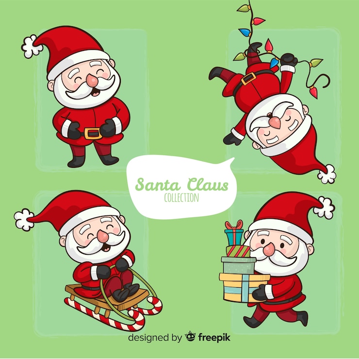 Vector gratuito dibujado a mano conjunto de santa claus