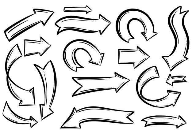 Dibujado a mano creativo diseño de conjunto de flechas