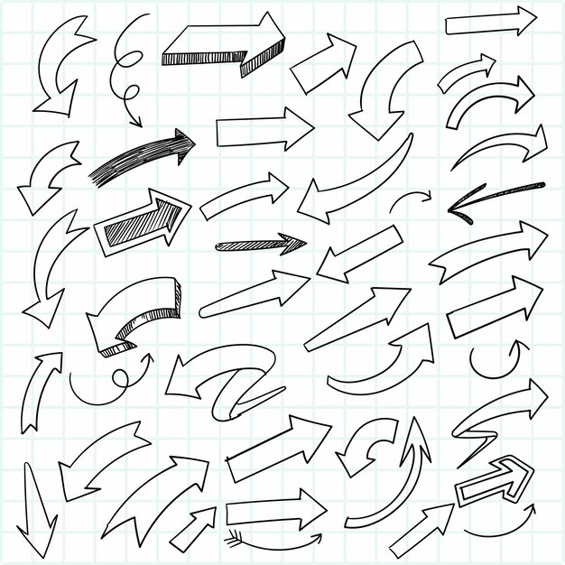 Dibujado a mano creativo doodle flecha set sketch