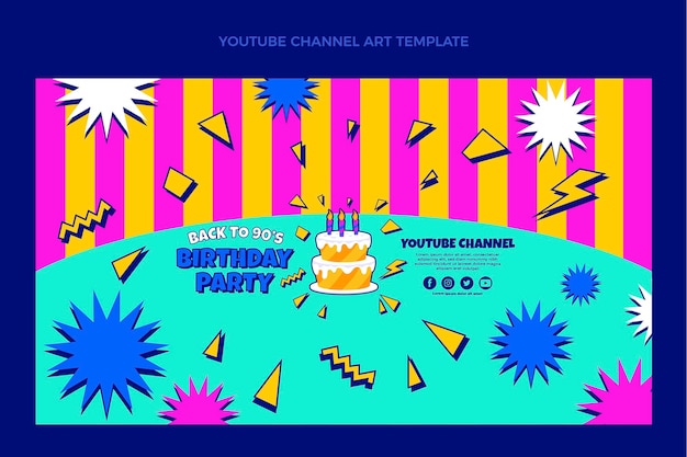 Vector gratuito dibujado a mano cumpleaños de los 90 arte del canal de youtube