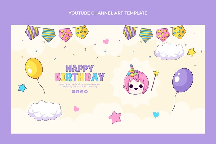 Vector gratuito dibujado a mano cumpleaños infantil canal de youtube art