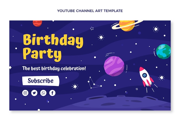 Vector gratuito dibujado a mano cumpleaños infantil canal de youtube art