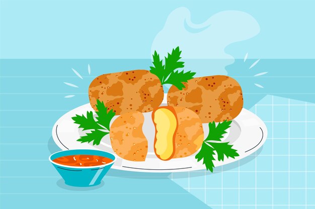 Dibujado a mano deliciosa ilustración de croquetas