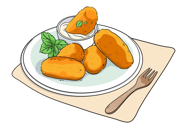 Dibujado a mano deliciosa ilustración de croquetas