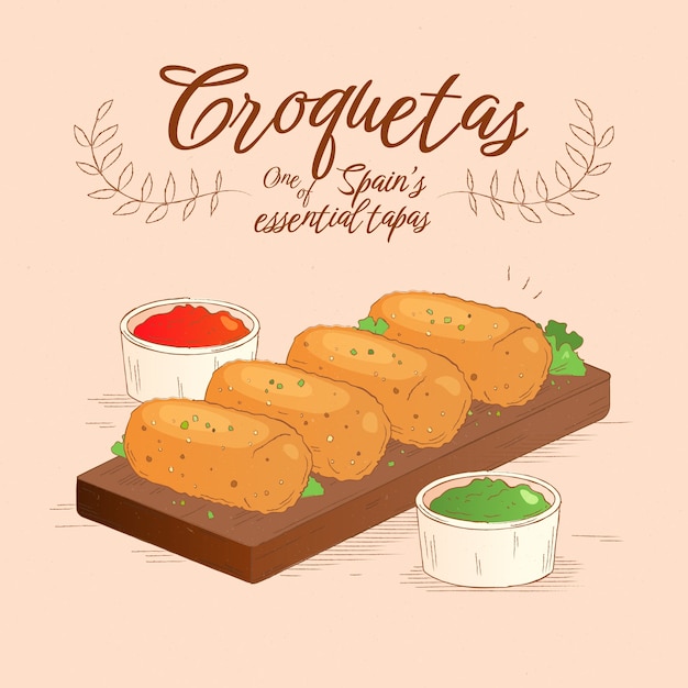 Vector gratuito dibujado a mano deliciosa ilustración de croquetas