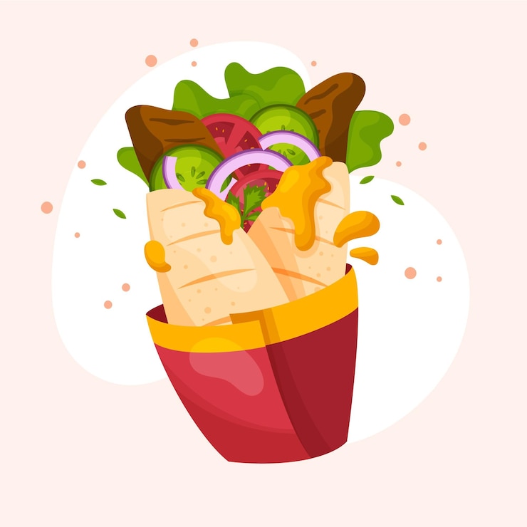 Vector gratuito dibujado a mano deliciosa ilustración de shawarma