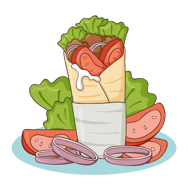 Dibujado a mano deliciosa ilustración de shawarma