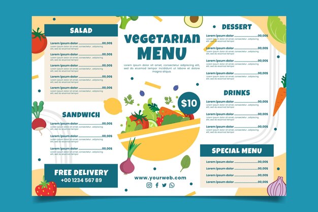 Dibujado a mano delicioso menú vegetariano