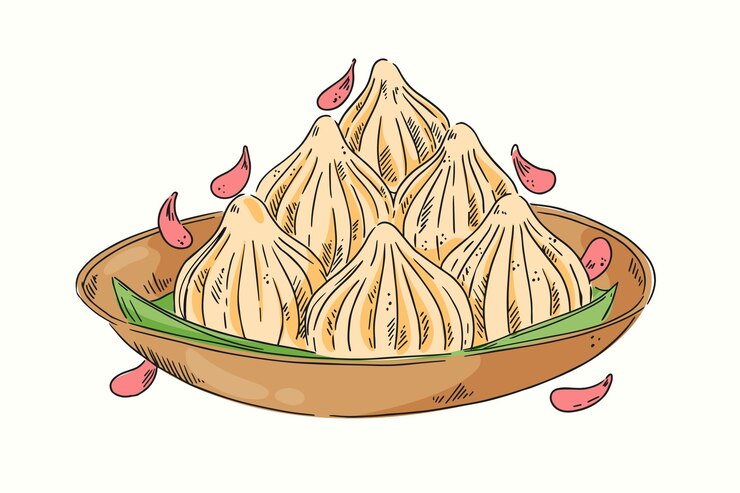 Vector gratuito dibujado a mano delicioso modak en un tazón