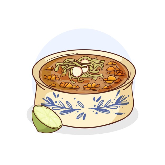 Dibujado a mano delicioso pozole ilustración