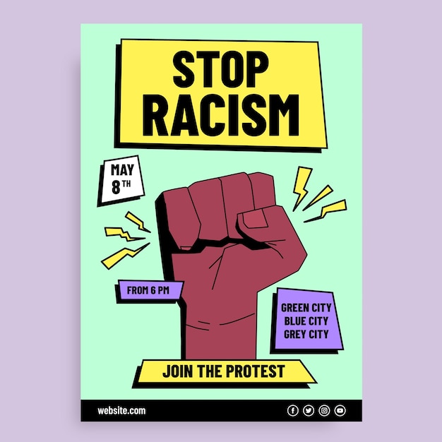 Vector gratuito ¡dibujado a mano, detener el racismo! póster
