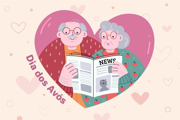 Dibujado a mano dia dos avós con pareja de ancianos