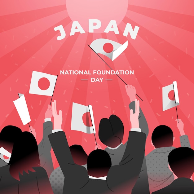 Vector gratuito dibujado a mano día de la fundación japón con banderas