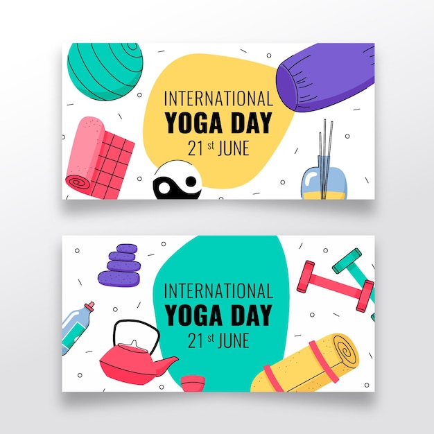 Vector gratuito dibujado a mano el día internacional del banner de yoga