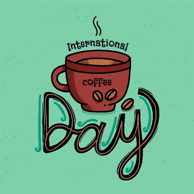 Dibujado a mano día internacional del café con taza