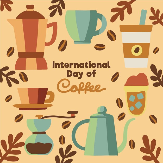 Dibujado a mano día internacional del café