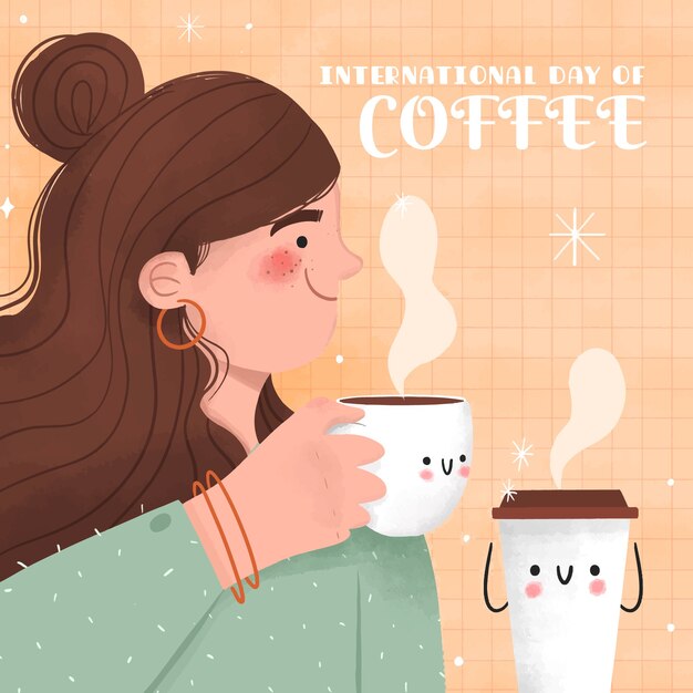 Dibujado a mano día internacional del café