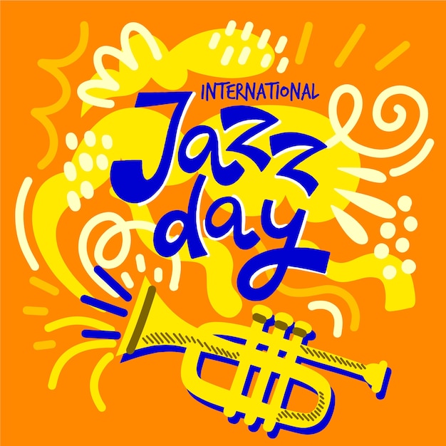 Vector gratuito dibujado a mano el día internacional del jazz