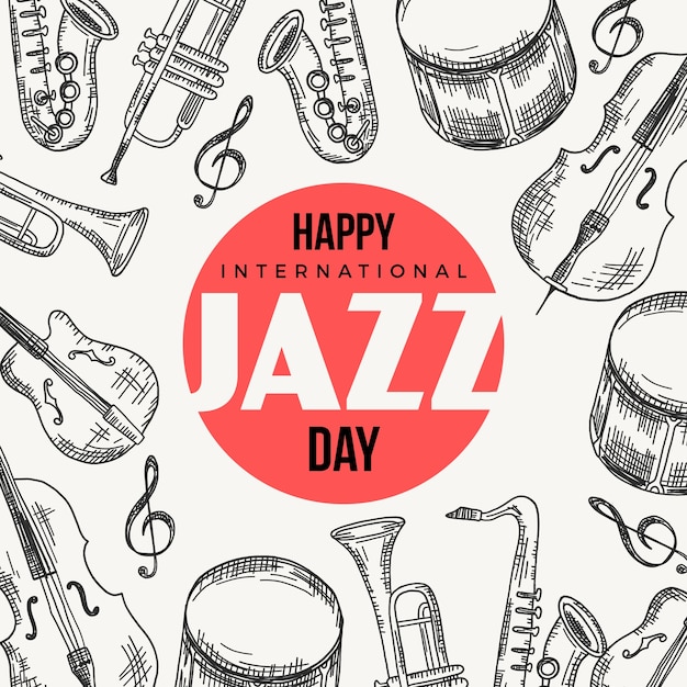 Vector gratuito dibujado a mano el día internacional del jazz