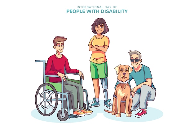 Vector gratuito dibujado a mano día internacional de las personas con discapacidad.