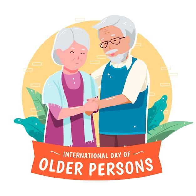 Vector gratuito dibujado a mano día internacional de las personas mayores.