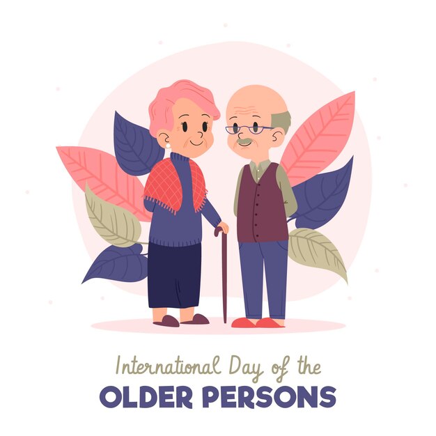 Dibujado a mano día internacional de las personas mayores.