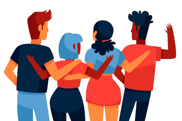 Dibujado a mano día de la juventud - personas abrazándose juntas