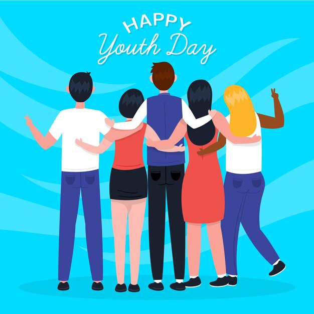 Dibujado a mano día de la juventud - personas abrazándose juntas