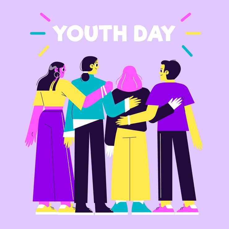 Vector gratuito dibujado a mano día de la juventud con personas abrazándose juntas