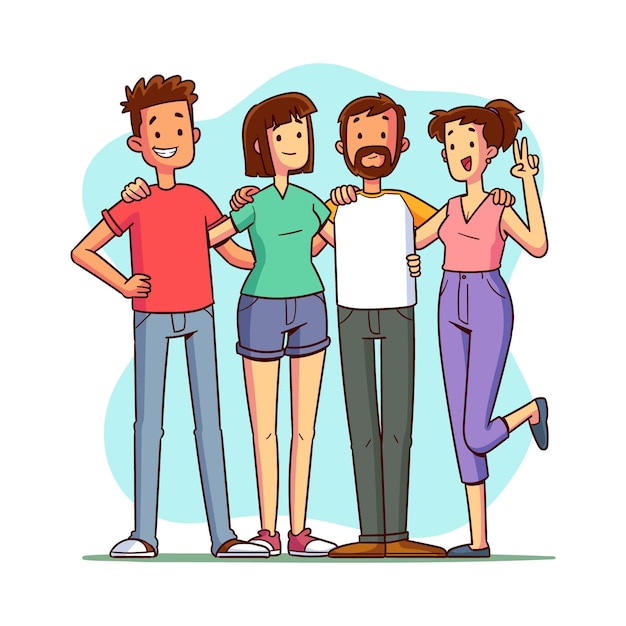 Dibujado a mano día de la juventud - personas abrazándose juntas