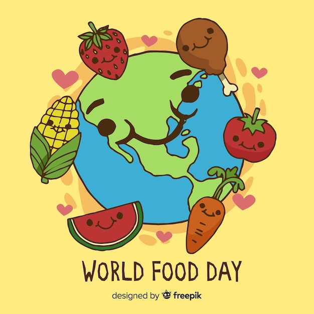 Dibujado a mano el día mundial de la comida con carne y verduras