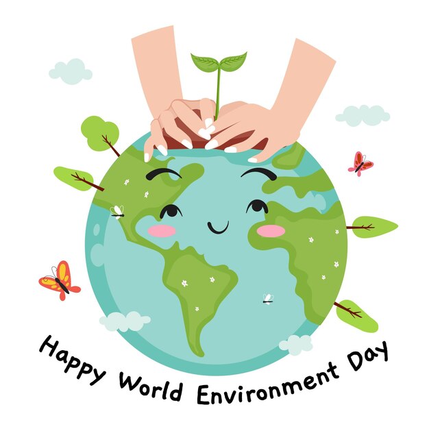 Dibujado a mano día mundial del medio ambiente salva el planeta ilustración