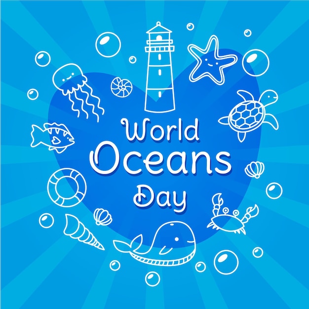 Vector gratuito dibujado a mano el día mundial de los océanos