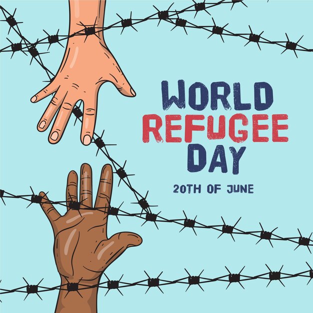 Dibujado a mano el día mundial de los refugiados