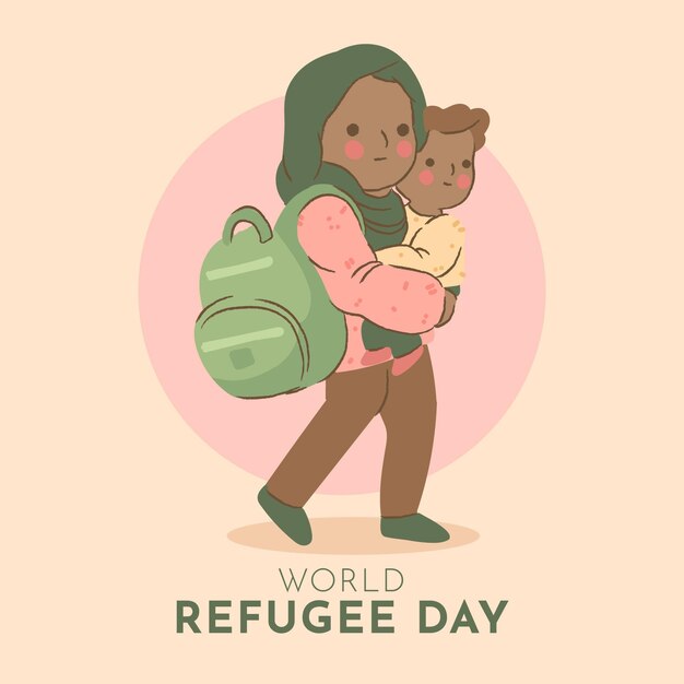 Dibujado a mano el día mundial de los refugiados