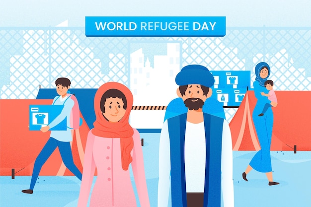 Vector gratuito dibujado a mano el día mundial de los refugiados