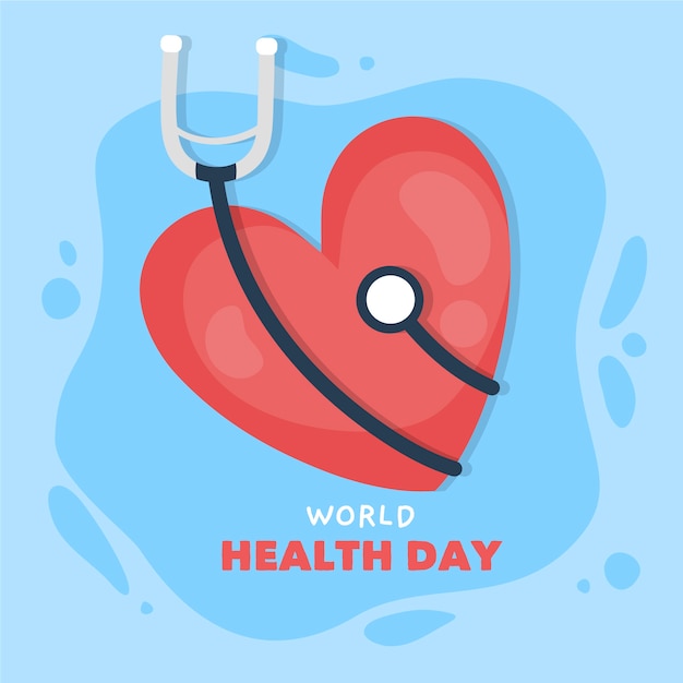 Vector gratuito dibujado a mano el día mundial de la salud con corazón y estetoscopio