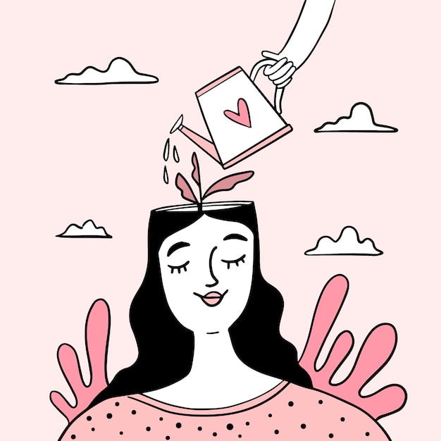 Vector gratuito dibujado a mano día mundial de la salud mental con mujer