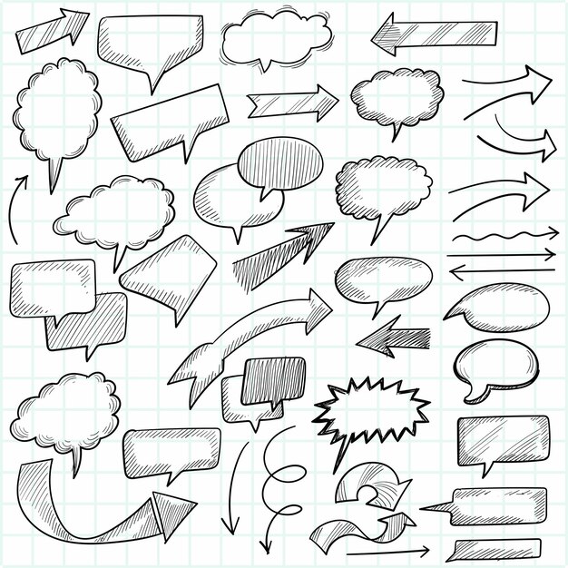 Dibujado a mano dibujos animados doodle discurso burbujas diseño de boceto