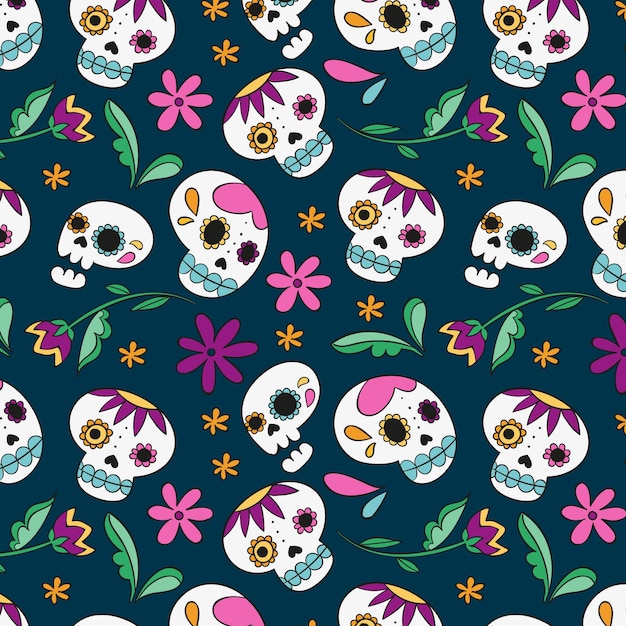 Vector gratuito dibujado a mano diseño día de los muertos patrón