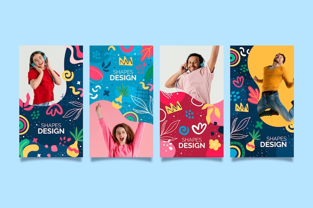 Dibujado a mano diseño formas abstractas historias de instagram