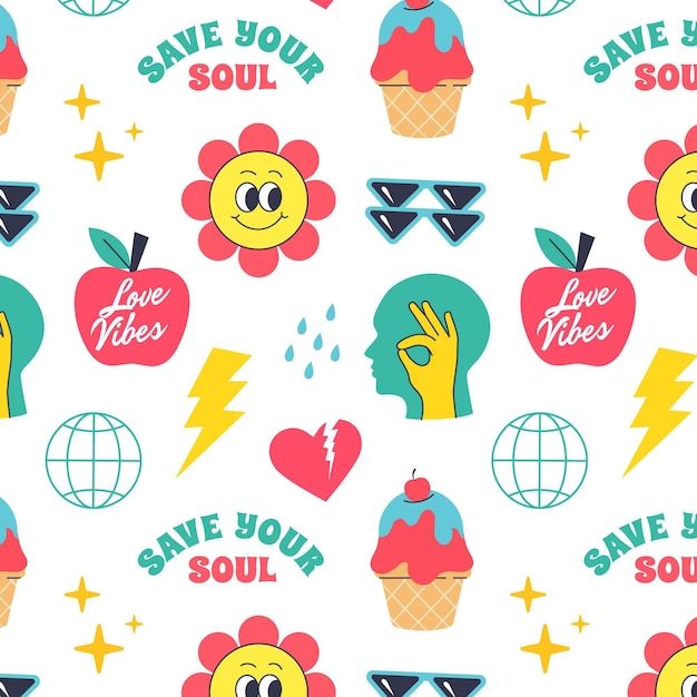 Dibujado a mano diseño de patrón de dibujos animados de moda plana