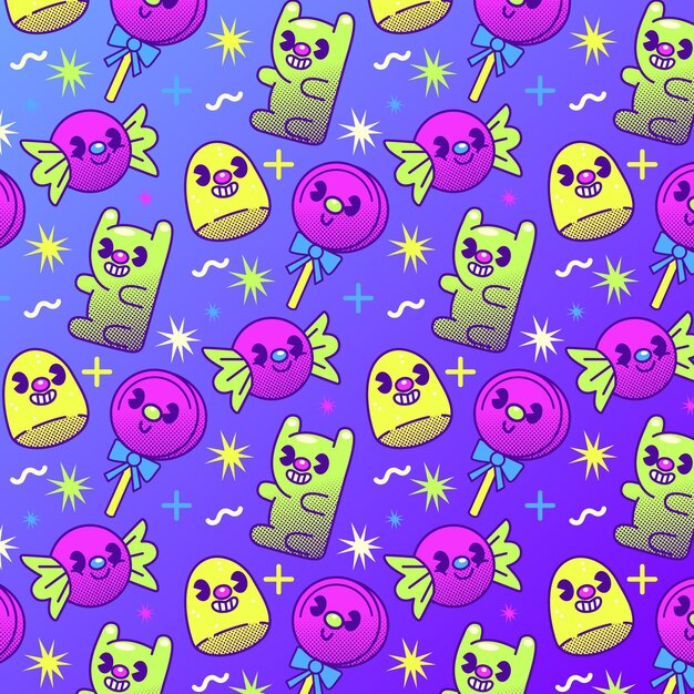 Dibujado a mano diseño de patrón de dibujos animados de moda plana