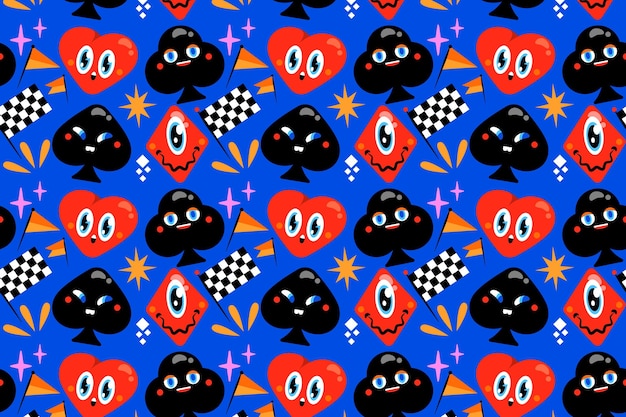 Dibujado a mano diseño de patrón de dibujos animados de moda plana