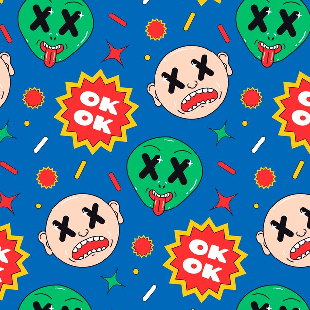 Dibujado a mano diseño de patrón de dibujos animados de moda