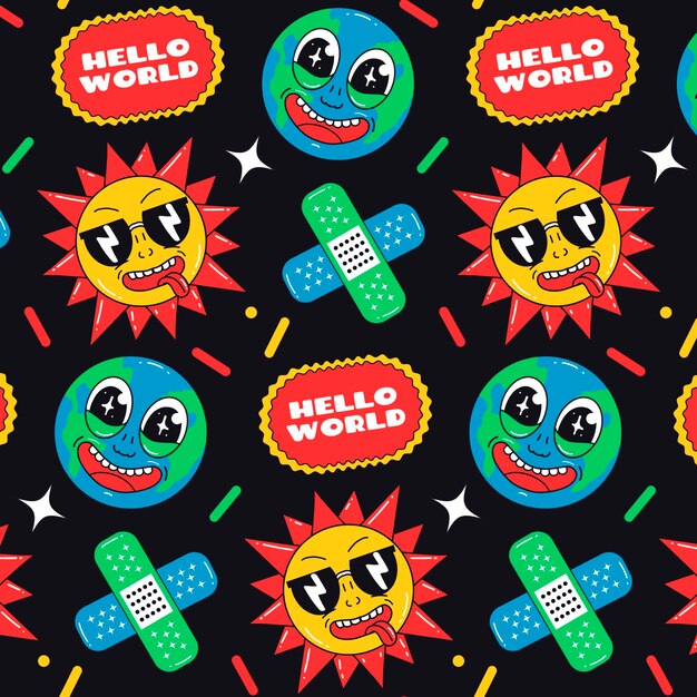 Dibujado a mano diseño de patrón de dibujos animados de moda