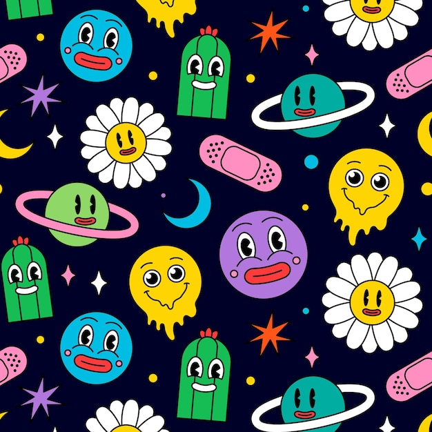 Dibujado a mano diseño de patrón de dibujos animados de moda